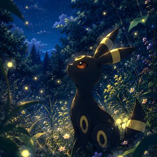a rabbit sitting in the middle of a forest at night Halloween Umbreon Pokémon Halloween, Halloween Pokémon, Spooky Pokemon, Halloween Pokemon, black