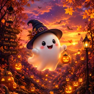 a halloween scene with pumpkins and a ghost in the air, all lit up Free Halloween For Android Phone saddle brown