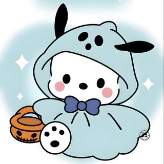 an animal with a bow tie sitting on top of a white floor next to other animals Pochacco Halloween Images Snoopy, Hello Kitty Art, Sanrio, Hello Kitty Characters, Hello Kitty Iphone, white