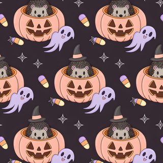 halloween pumpkins with cats and bats in them on a black background seamless wallpaper Halloween Cutecore dark slate gray