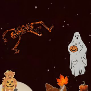 an animated halloween scene with pumpkins, ghost and deer Autumn Aesthetic Autumn Halloween black