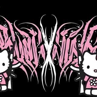 two hello kitty stickers on a black background Hello Kitty Y2k Halloween Hello Kitty Aesthetic Laptop Y2k, Hello Kitty Y2k Laptop, Hello Kitty For Computer Y2k, black