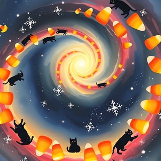 a painting of cats in the middle of a night sky Halloween Galaxy dark slate gray
