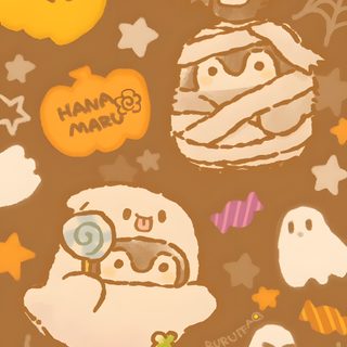 an image of halloween food on a brown background Penguin Halloween Cool Backgrounds, Cute Cartoon, Cartoon, Cute, Cute Drawings, Iphone, sienna