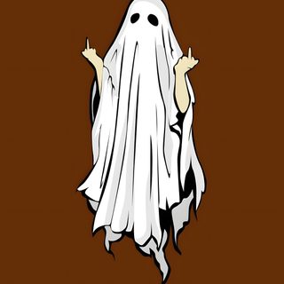 a ghost with arms outstretched and eyes wide open in front of a brown background, Halloween Middle Finger Ghosted, Ghost Drawing, Ghost Flipping Off, Spooky Cartoon, Funny Ghost, saddle brown