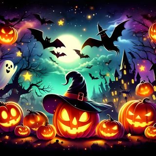 a halloween scene with pumpkins and bats Halloween Desktop 2560x1440 Ipad Halloween Landscape, Halloween Images Backgrounds, Halloween Backgrounds Computer, black