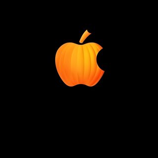 an apple logo on a black background with orange light coming from it's side Halloween Apple Fall Apple Iphone, Apple Fall, Fall Apple, Pumpkin Screensavers For Iphone, black