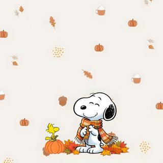 a cartoon dog sitting on top of a pile of leaves Preppy Halloween Snoopy Snoopy, Kitty, Halloween, Cellphone, Cute Backgrounds, Cute Cases, linen