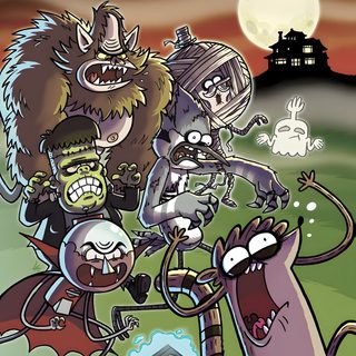an image of cartoon characters in front of the moon Regular Show Halloween Regular Show Rick And Morty, Mordecai And Rigby Sleeping, Regular Show Cover, dim gray