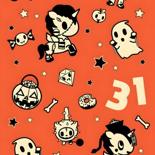 an orange background with black and white cartoon characters on it's sides, including the number Tokidoki Halloween Tokidoki Hello Kitty, Tokidoki Iphone, Tokidoki Phone, Tokidoki Calendar 2025, tomato