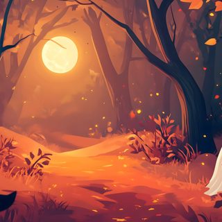 a cartoon halloween scene with a ghost in the woods Cute Aesthetic Halloween For Computer Halloween City Hd, Halloween Desktop Macbook, Halloween Desktop 4k, sienna