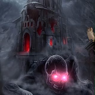 an image of a creepy house with red eyes Scary Halloween Gif Scary Castle Pictures, Scary Castle, Dark Ghost Castle, dark slate gray