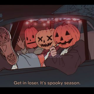 two pumpkins sitting in the passenger seat of a car with their faces carved into jack - o'- lanterns Halloween Lofi Beautiful Artwork, Drawings, Anime Art, Fall Vibes, Halloween Art, dark slate gray