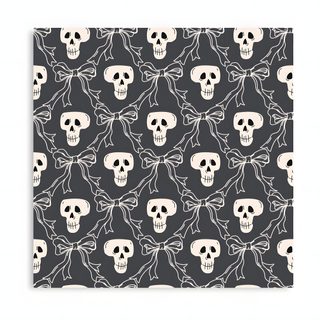 a black and white skull pattern with bow ties on the back of it canvas print Black And White Halloween Skulls In Bow Horror Skull, Halloween Horror, Halloween Prints, dark gray