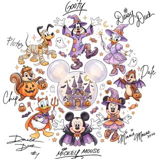 mickey mouse's halloween greeting card with the characters and their names in front of them Disney Halloween 2025 Collage, Halloween, white