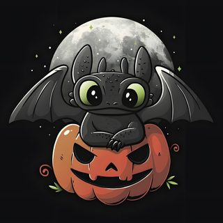 a bat sitting on top of a pumpkin with the moon in the sky behind it Toothless Halloween Toothless And Stitch, Day Of The Shirt, Dessins Faciles Au Crayon, black