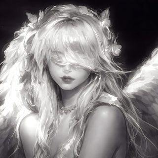a black and white photo of a woman with angel wings Halloween Angel Fantasy For Laptop, Pc Woman, Pc Girl, Aura Angel, Black Widget Landscape, dim gray