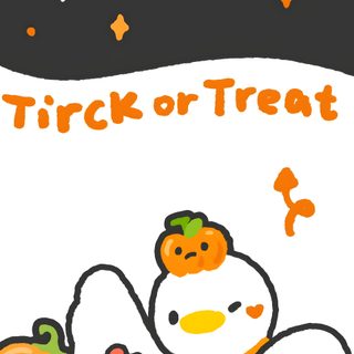 an image of a cartoon character surrounded by pumpkins with the words trick or treat on it Cute Halloween Duck Cute Halloween Duck, Cute Halloween Duck Drawing, Duck, Cute Duck Cartoon, coral
