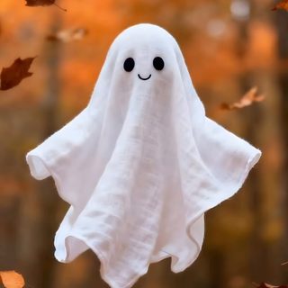 a white ghost floating in the air surrounded by leaves Funny Halloween Gif Halloween Videos, Happy Halloween Videos, Halloween, sienna