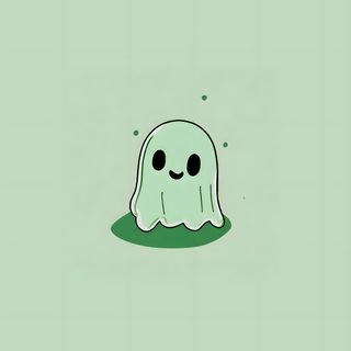 a cartoon ghost is sitting on the ground in front of a green background with black dots Cute Green Halloween Cute Ghost, Green Halloween, Green Halloween Phone, silver