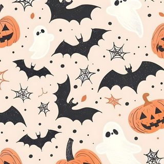 an image of halloween pumpkins and bats Cute Preppy Halloween antique white