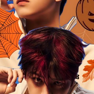 two young men with red hair and autumn leaves Halloween Skz Y2k Background, Normal, Halloween, Kids Pictures, Kids, Autumn Theme, saddle brown