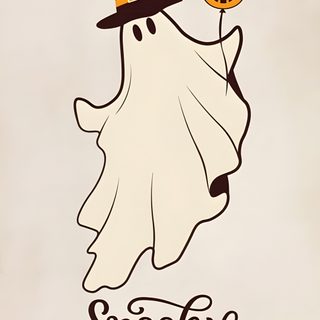 a ghost with a pumpkin in it's mouth and the words spooky written below Vintage Halloween Phone gainsboro