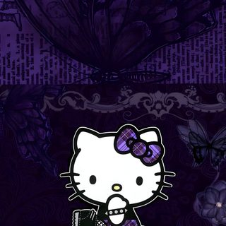 the hello kitty wallpaper is purple and has an image of a fairy on it Purple Hello Kitty Halloween Scene, Mlp My Little Pony, Cartoon Profile Pics, Cool, Pretty, black