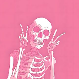a skeleton holding two hands up in the air Pink Halloween Skeleton pale violet red