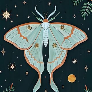 a painting of a moth on a black background with stars and moon in the sky Halloween Moth Mystic, Luna Moth Iphone, Moth Drawing, Lunar Moth Iphone, Lunar Moth, black