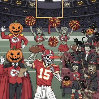a football player is surrounded by fans and pumpkins as he stands on the field Chiefs Halloween dark olive green