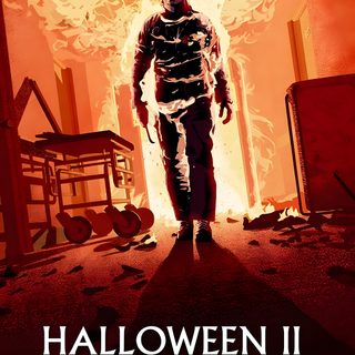 a movie poster for halloween ii with a man walking in front of a burning building Halloween Ii Halloween 1 Movie, Halloween Franchise, Limited Edition Dvd Box Set, Halloween Dvd Cover, maroon