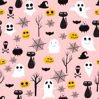 halloween seamless pattern with ghost, pumpkins and bats on pink background for wallpaper Halloween Custom By Tinydesigns Patterns Halloween, Whimsical Halloween, Preppy Halloween Background, pink