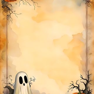 a halloween frame with two pumpkins and a ghost Halloween Templates Holiday Writing Paper, Good Night Love Pictures, Holiday Stationary, khaki