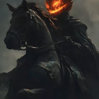 a man riding on the back of a black horse next to a fireball in the sky Halloween Headless Horseman Photo Halloween, Modern Graphic Art, Halloween Gif, Headless Horseman, black