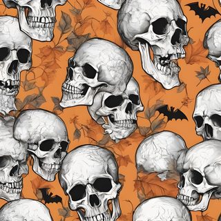 skulls and bats on an orange background Halloween Skull And Bat Autumn Skull Design, Diy Halloween Decor Ideas, Halloween Skull, peru