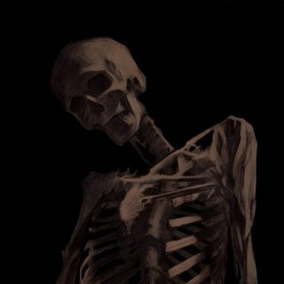 a drawing of a skeleton sitting in the dark Halloween Tan And Black Skeleton Drawing Green, Skeleton Ideas, If, Dark Esthetics Background,