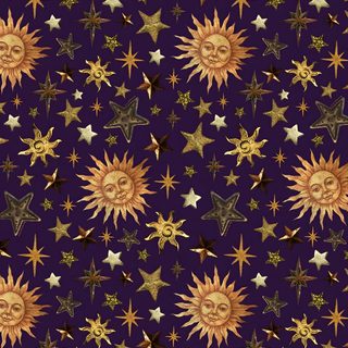the sun and stars are all different colors on this purple background with gold, silver, and black accents Halloween Sun Pattern Majestic Backgrounds, Whimsygoth Background, Fantasy Pattern, midnight blue