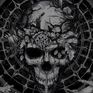 a black and white drawing of a skull with flowers on it's head, surrounded by other skulls Halloween Skulls Hunt Showdown Skull Live, Cpu Live, Skull Live Pc, Moving Iphone, Cool Gothic, black