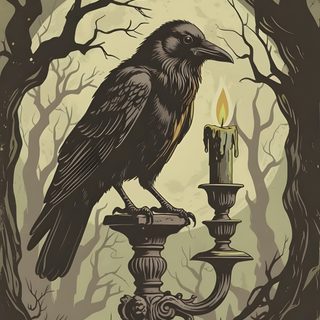a black bird sitting on top of a lamp post in front of a full moon Halloween Raven dim gray