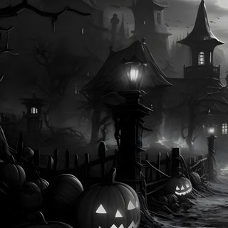 a black and white halloween scene with pumpkins Black Halloween 4k Gothic Halloween, Black And White Halloween, Halloween Black And White,