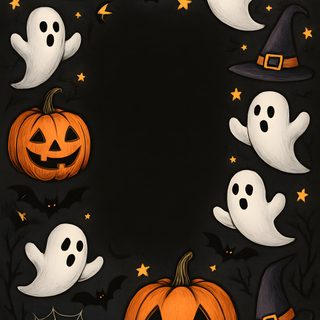 halloween pumpkins and ghost faces on a black background Halloween 2025 Halloween Halloween, Cute Spooky Fall, Gray Halloween, Halloween Themed Design, black