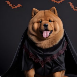 a dog dressed up as a bat with its tongue out Halloween Chow Chow Chow Chow, Halloween, black