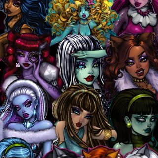 an image of many cartoon characters with different hair colors and makeup looks like they're from Monster High Halloween Monster High Monster Energy, Monster High Characters Names, Mh Fanart, dark slate gray