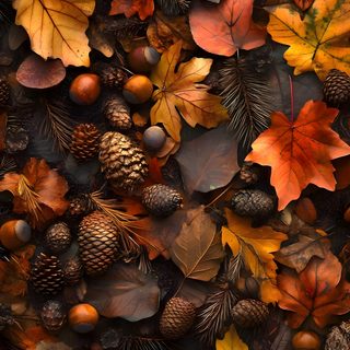 many different types of leaves and acorns on the ground Autumn Halloween 4k Fall Smartwatch, Cold Fall Background, Fall Aesthetic Lockscreen, Fall Cell Phone, black