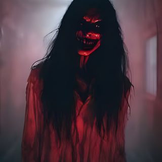 a creepy looking woman with red light on her face and long hair, standing in a dark room Scary Halloween Pictures For Scary Movie Picture, Vampire Dpz, Ghost Girl Horror, Ghost Blood, dark slate gray
