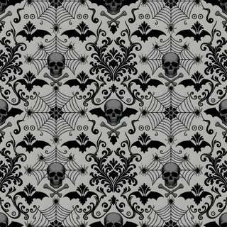 a black and white pattern with skulls Damask Halloween Halloween, dark gray