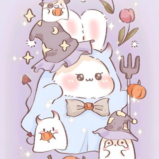 an image of a cartoon character surrounded by pumpkins and other things in the background Anime Kawaii Halloween Halloween Kawaii, Kawaii Halloween, Halloween Kawaii Background, gainsboro