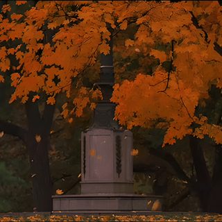 a statue surrounded by trees with orange leaves Aesthetic Halloween Gif Falling Gif, Anim Gif, Fall Anime, Gif Background, Halloween Gif, 8bit Art, black