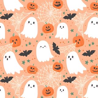 an orange background with white ghost and pumpkins Background Cute Halloween Autumn Phone, Iphone Preppy, Pumpkin, Image Halloween, burlywood